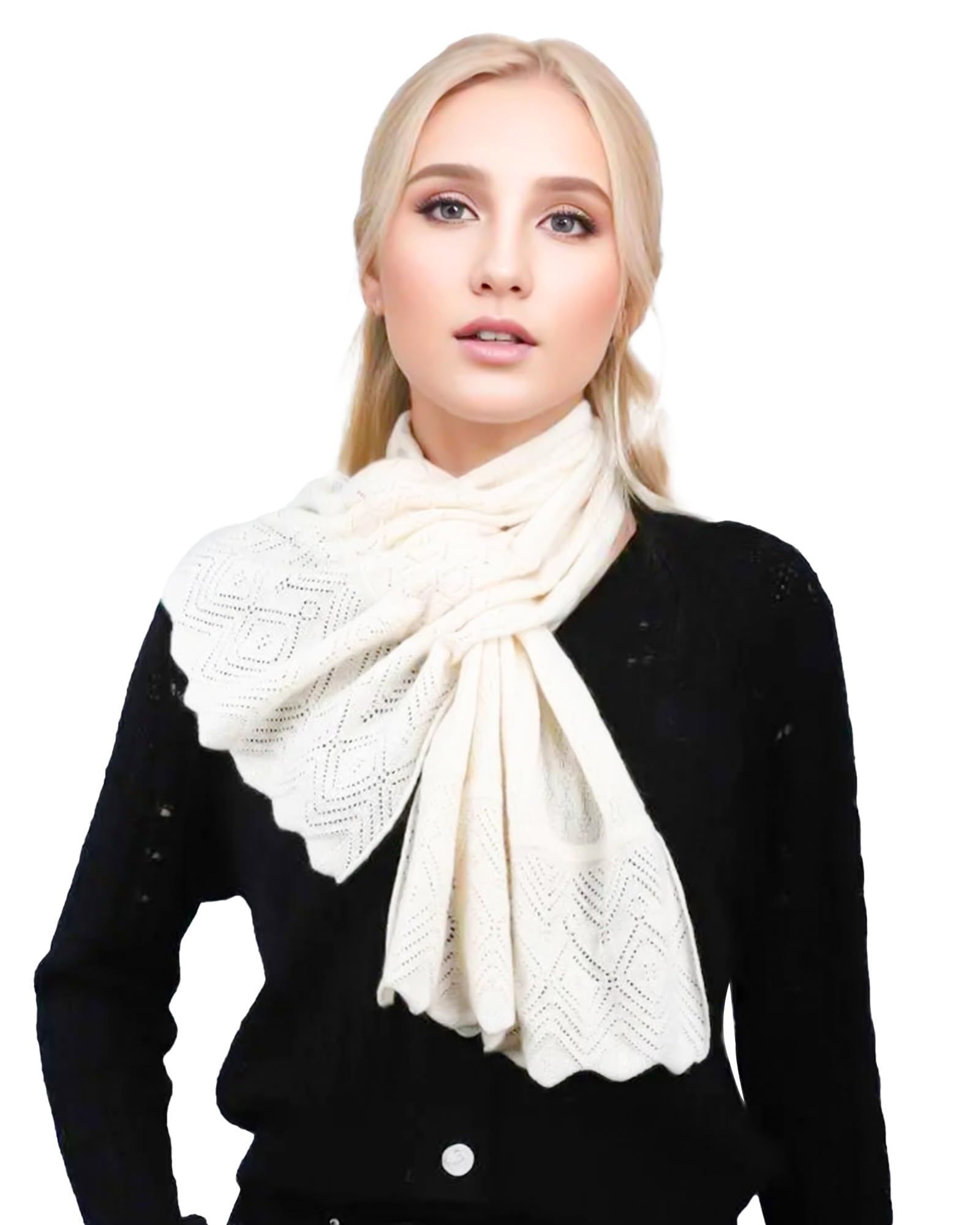 Mongoro Cashmere Scarf 30% Mongolian Cashmere 70% Australian Merino Wool Large Size Ultra Soft Warm Scarves White with Gift Box