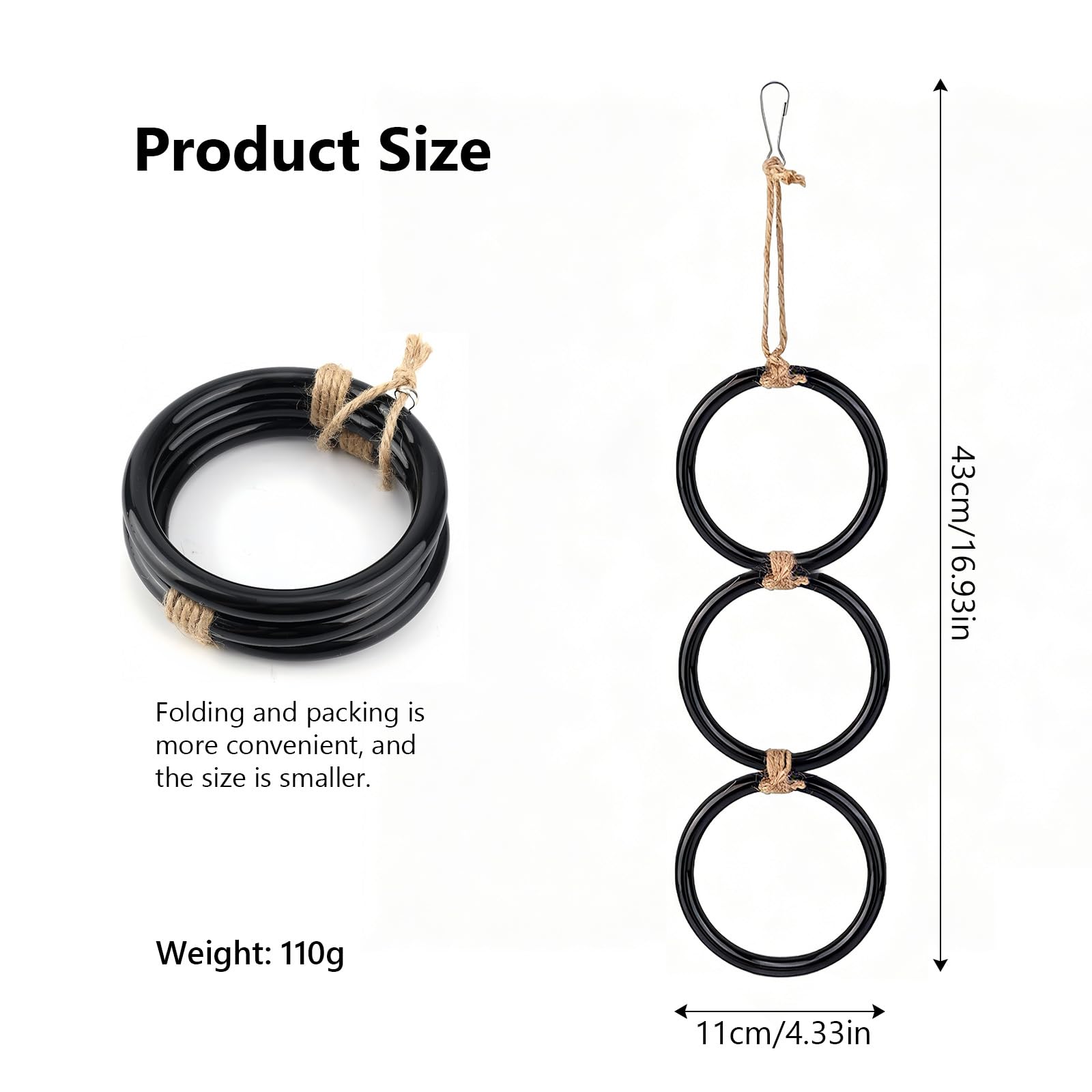 SBLKUY 2PCS Snake Climbing Rings, Corn Snake Enrichment Rings Hanging Ball Python Enrichment Accessories for Reptile Tank Cage Bearded Dragon Lizard(Black) - 3