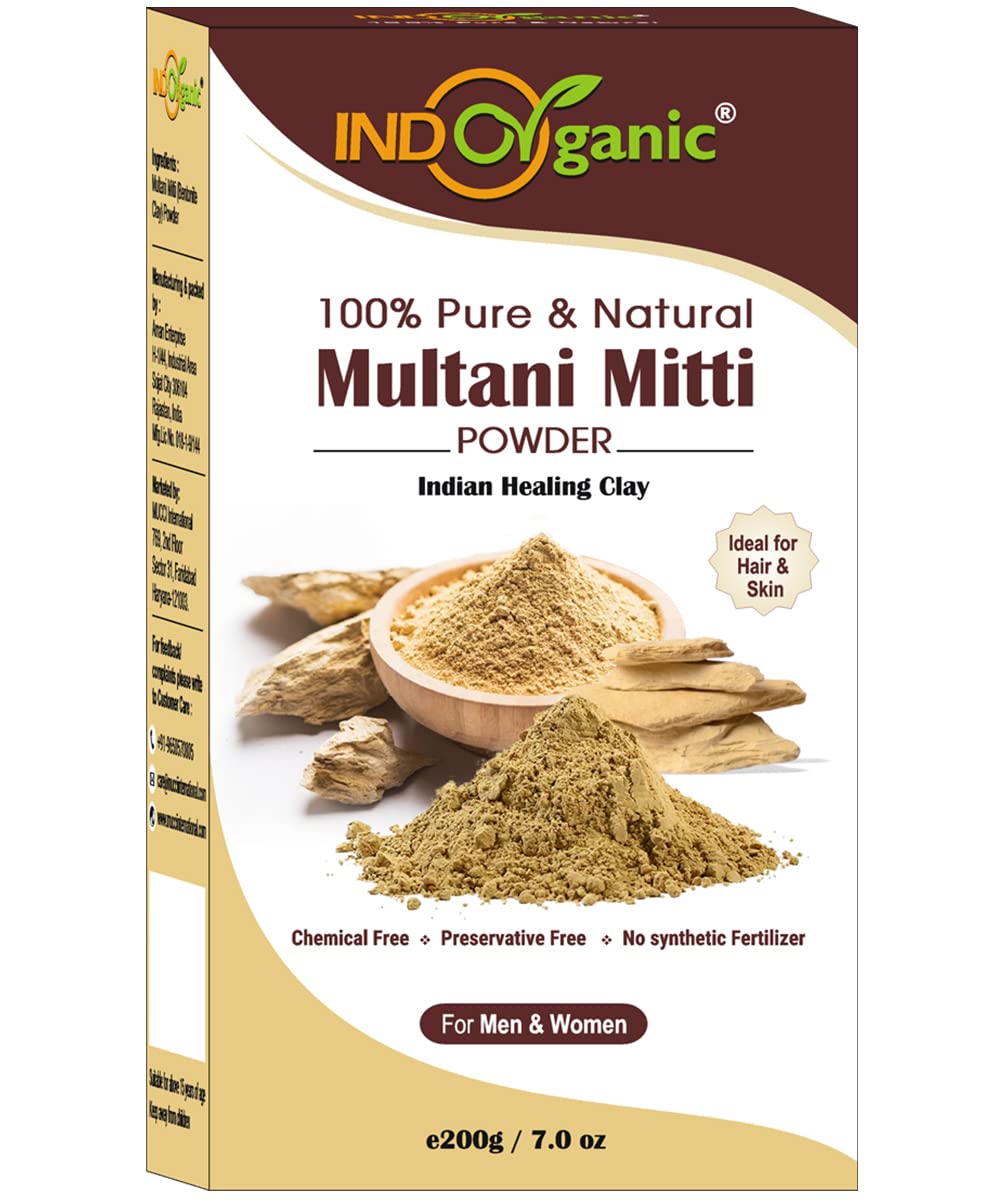 Indo Organic Pure & Natural Herbal Multani Mitti Face Pack Powder-200g