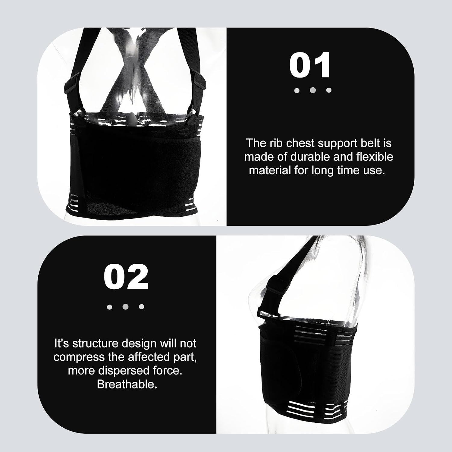 TEHAUX Rib Chest Support Brace for Broken Ribs and Sternum Injuries, Elastic Fabric Belt with Dispersed Force Function, Lightweight Design for Men and Women