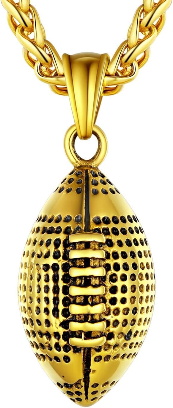 U7 Soccer Necklace for Men Football Baseball Basketball Stainless Steel Chain in Gold Silver Black Color, Shoes Pendant Necklaces for Gym Sport Players Hip Hop Jewelry, 22 Inch