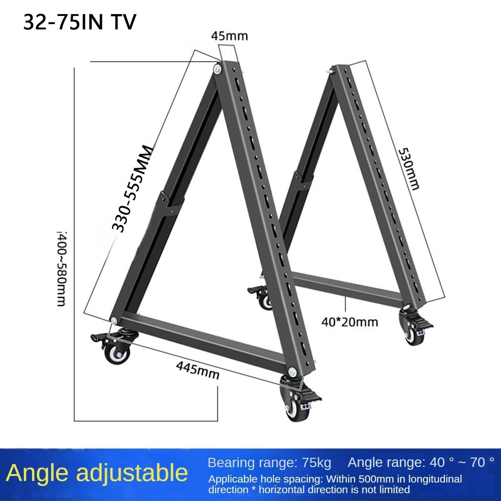 Carrello Mobile per TV con Ruote, Supporto TV su Ruote per Schermi da 32-60 Pollici, Carrello da Pavimento A Basso Profilo per Monitor