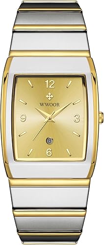 WWOOR Relojes cuadrados para hombres y mujeres, reloj cuadrado de acero inoxidable para hombre con fecha, reloj casual con fecha cuadrada