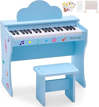 37 Keys Kids Keyboard Piano, Kids Piano Wood Toy with Stool, DIY Stickers, Song Book, Cover, Education Musical Instruments for Girls and Boys Ages 3+ Blue | Cloud-Design Stand Pink Piano with DIY Stickers, Song Book, Cover, Education Musical Instruments for Girls & Boys Ages 3+