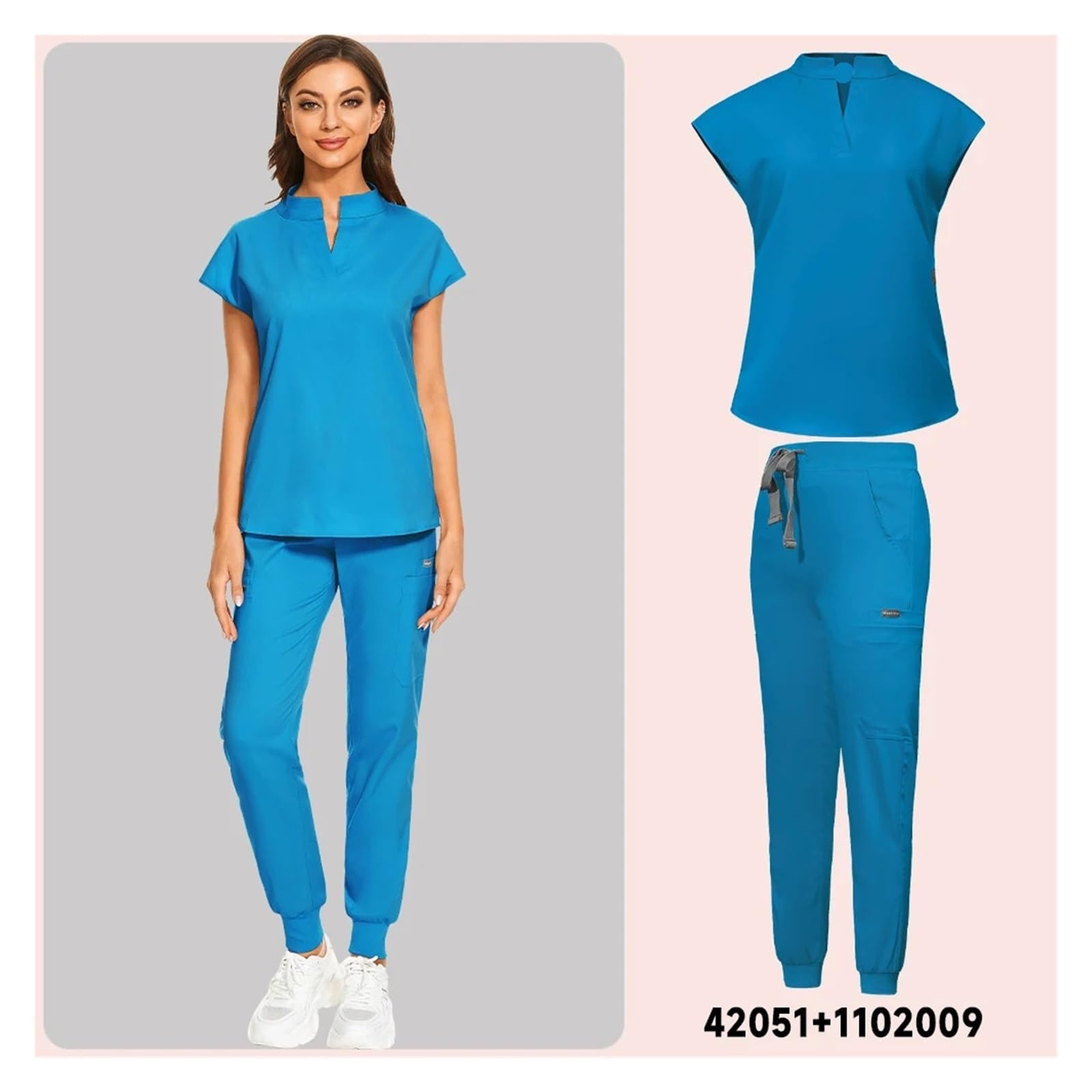 Uniformes Conjuntos de Bata quirúrgica for Mujer Batas quirúrgicas Accesorios for Enfermeras Hospital Clínica Dental Salón de Belleza Ropa de Trabajo Traje(Deep Blue,L)