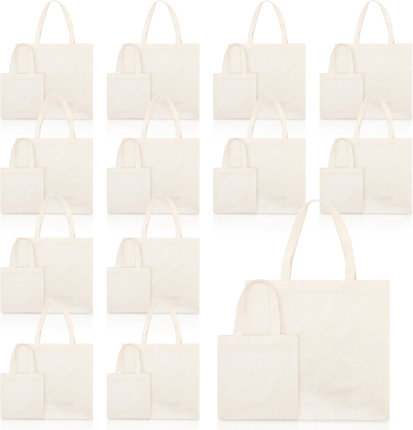 Amylove 12 Pcs Mini Tote Bag Sublimation Blank Canvas Tote Bags Reusable Grocery Luggage DIY Sack Goody for Party Even (15 x 15 Inch,8.5 x 8 Inch,Natural Color)