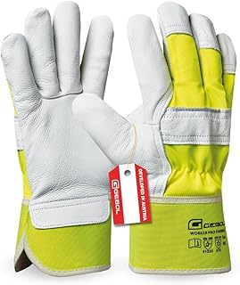 Gebol Worker Pro Thermo, 1 Paar Arbeitshandschuhe aus 1,2mm Rindsleder, Thermo-Innenfutter, Handschuhe für den Winter mit 8cm Stulpe, Neongelb, für Herren, Gr. L/9