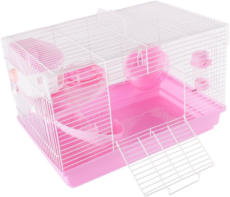 Pet Animal Hamster Cage Feeding Station Habitat Portable Gerbils Mice Home Mouse House[Pink]
