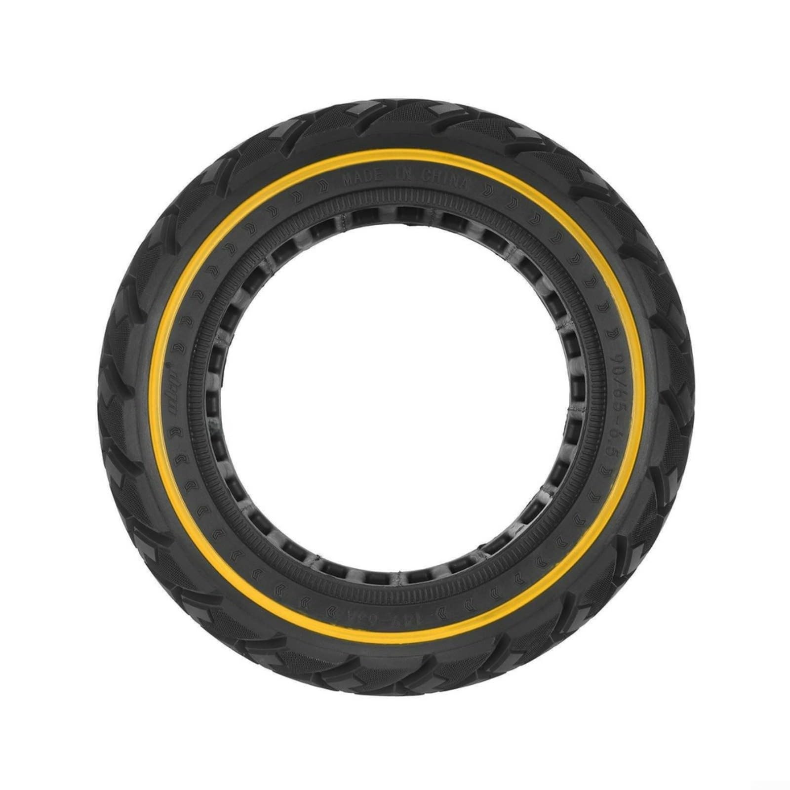 Pneumatico solido per scooter 90/65-6,5 pollici con battistrada diamantato per uso fuoristrada, a prova di foratura per struttura a nido d'ape, design antiscivolo a strisce gialle