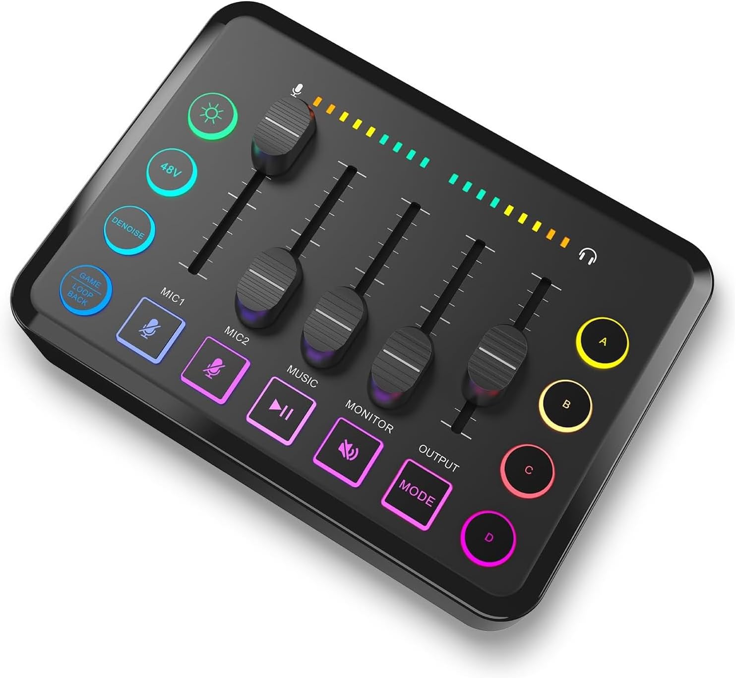 ExrpGaming Audio Mixer, Audio Mixer for Streaming, Streaming RGB PC Mixer with XLR Microphone Interface, Volume Fader, 48V Phantom Power, for Podcast/Recording/Game Voice/Youtube/TikTok/Vocal