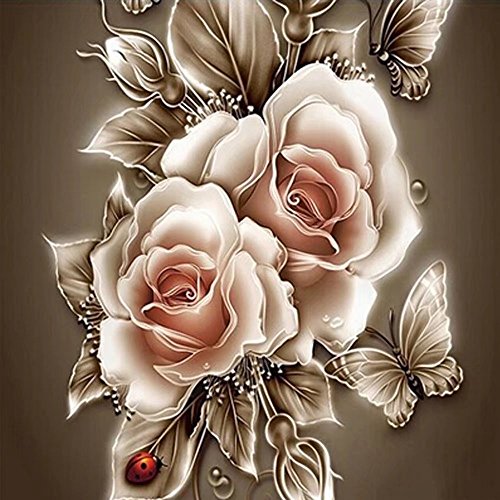 ESOOR 5D DIY Diamond Painting, Cross Stitch DIY Diamond Kits de peinture Arts Retro Flower 14X14 Pouces