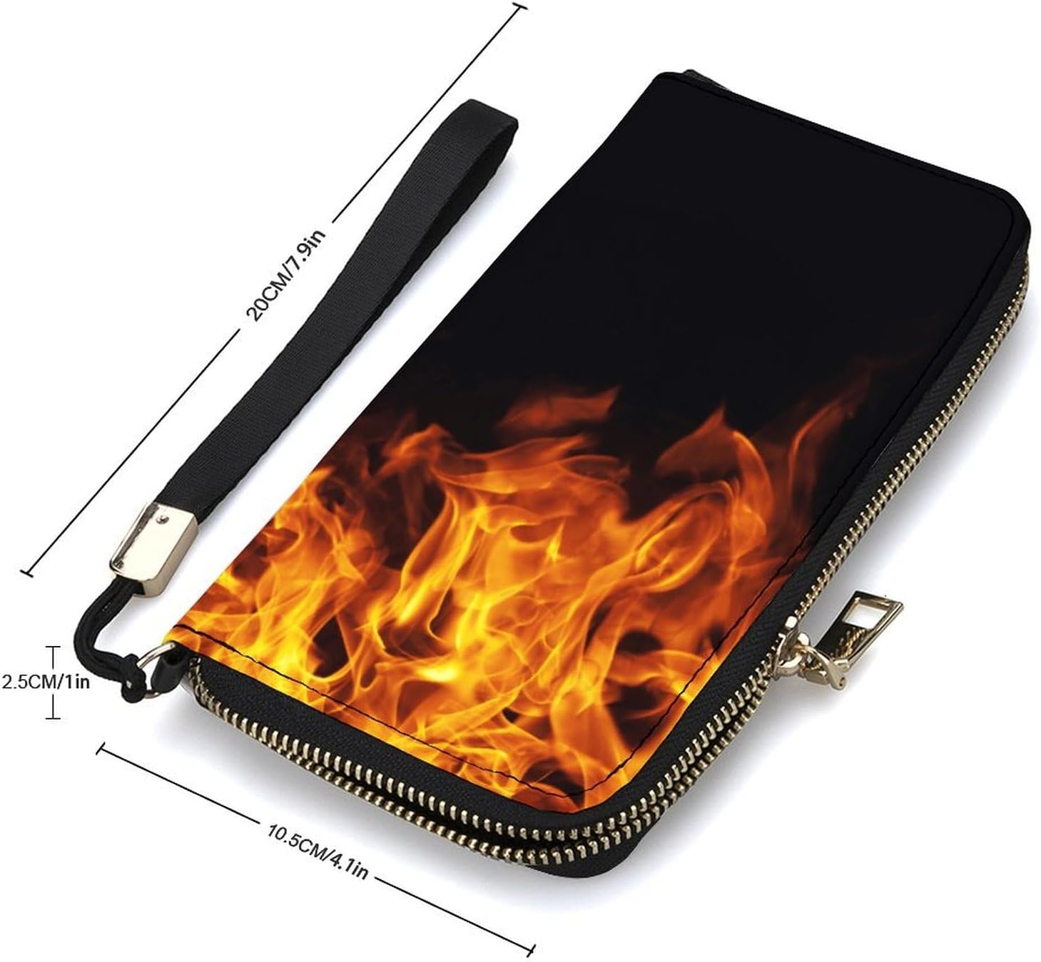 Burning Fire Flame on Black Portable Long Handheld Wallet, Large Capacity Wallet