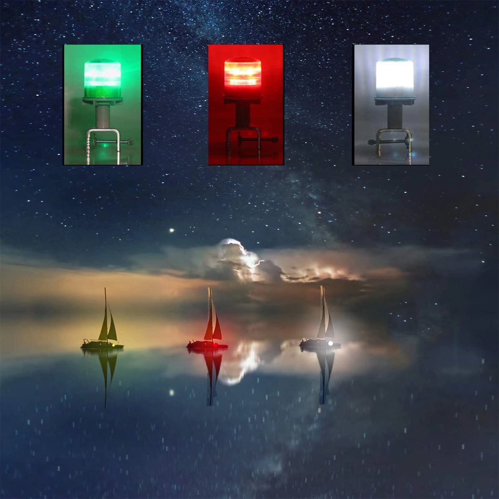 Luci di Navigazione a LED Solare Barca, Luce di Ancoraggio Marino a 360°,Luce di Poppa Impermeabile IP65, Luce di Ancoraggio Marino Bianca,Barca Luce di Segnale,Rosso/Verde/Bianco