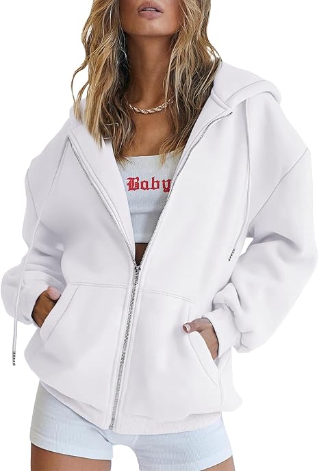 EFAN Women's Cute Hoodies Teen Girl Fall Jacket Oversized Sweatshirts Casual Drawstring Clothes Zip Up Y2K Hoodie with Pocket
