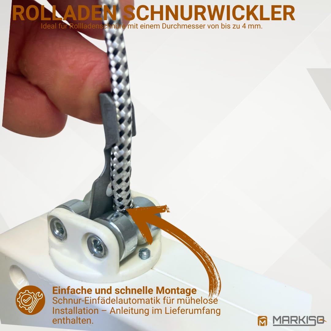 markiso® Getriebewickler mit Kurbel [Made in Germany] Rolladen Schnurwickler für Schnüre bis 4 mm Ø und 5 m Länge, langlebig, leicht zu montieren, inkl. Kurbel & Befestigungsmaterial
