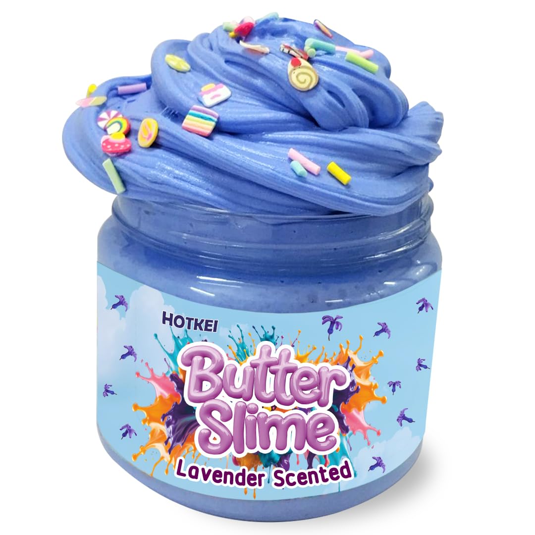 HOTKEI Periwinkle Color Lavender Scented Butter Slime for Kids 3 to 10 Years Kit Set with Sprinkles Candy Charms Soft Stretchy Toy Slime Gel Birthday Return Gift Toys for Kids Boys Girls Birthday