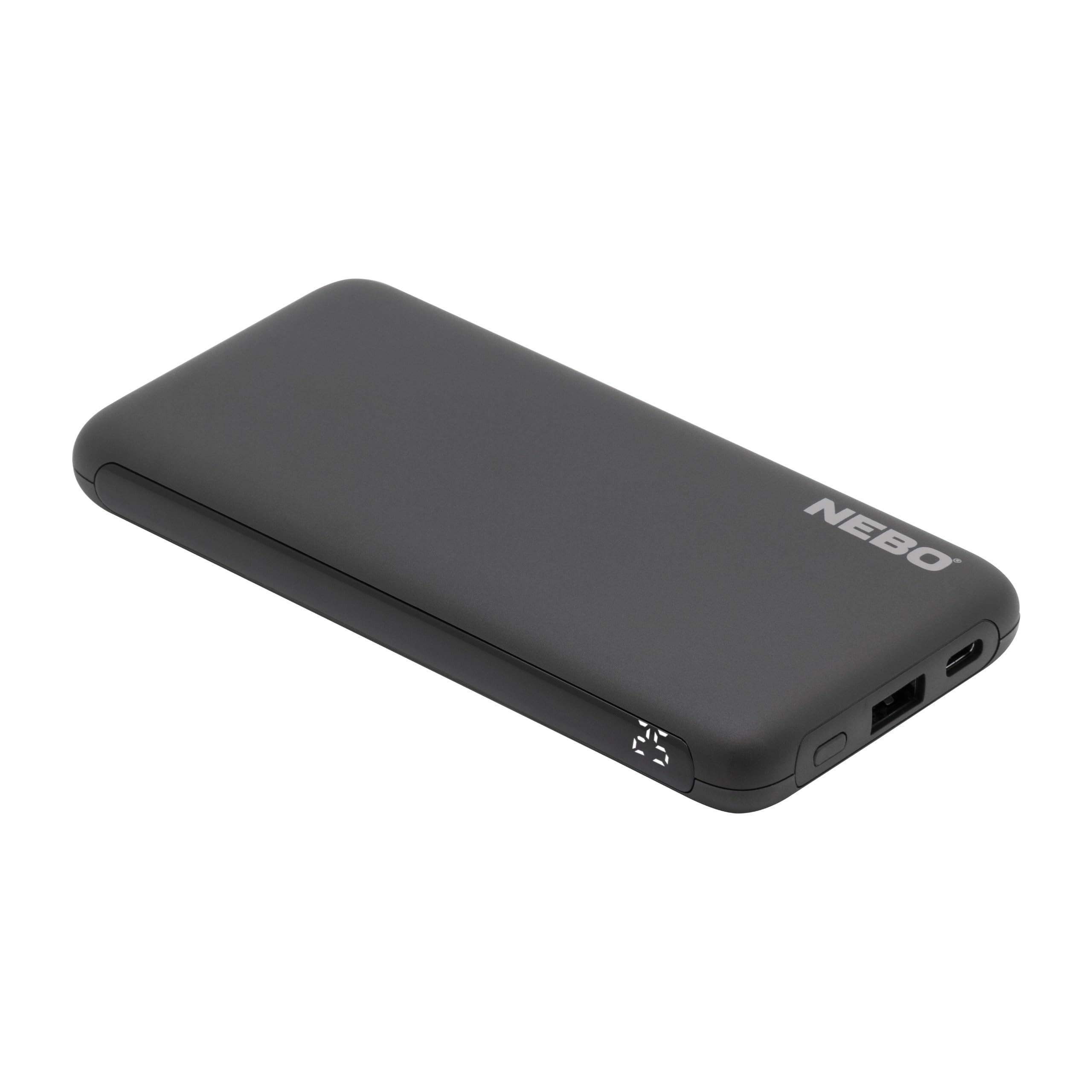 NEBO 10k Powerbank - Portable External Battery Quick Charge - USB-C Phone Charger (10,000mAh Capacity, with Wire)