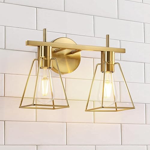 Miniatura 10 de Luces Industriales de Tocador de Baño: Lámpara de Pared de Jaula de Metal Vintage de Níquel Cepillado Plateado de 3 Luces - Accesorio de Luz Rústico