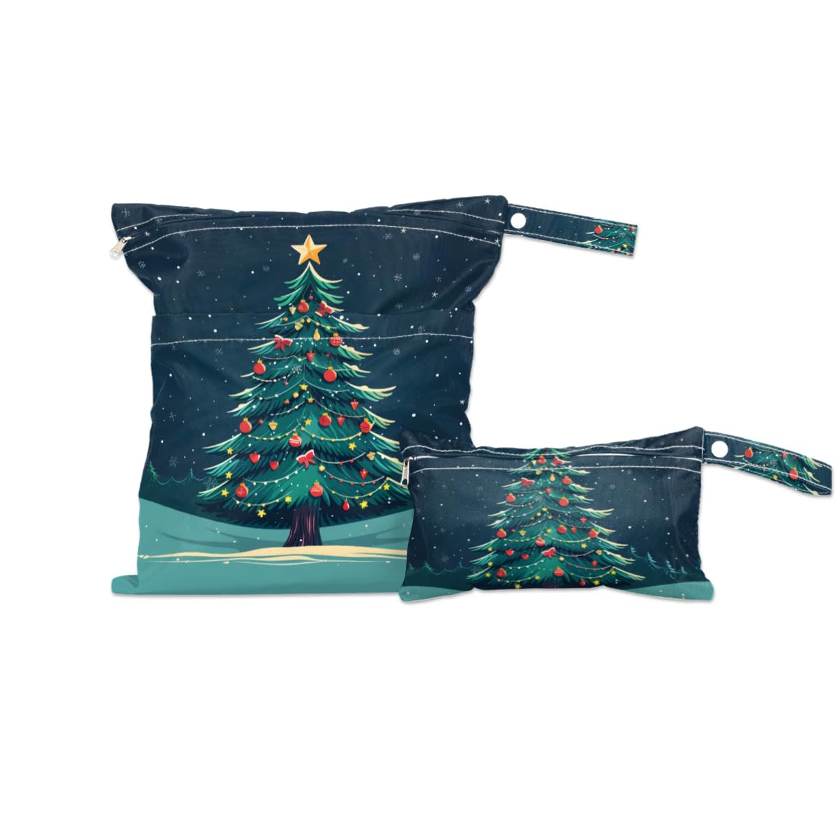 GzLeyigou 2pcs Cloth Diaper Wet Dry Bag Waterproof Storage Bag Travel Laundry Bags, Beach, Pool, Breast Pump Parts, Gym Bag for Swimsuits & Wet Clothes for Baby (Winter Ornamented Christmas Tree)