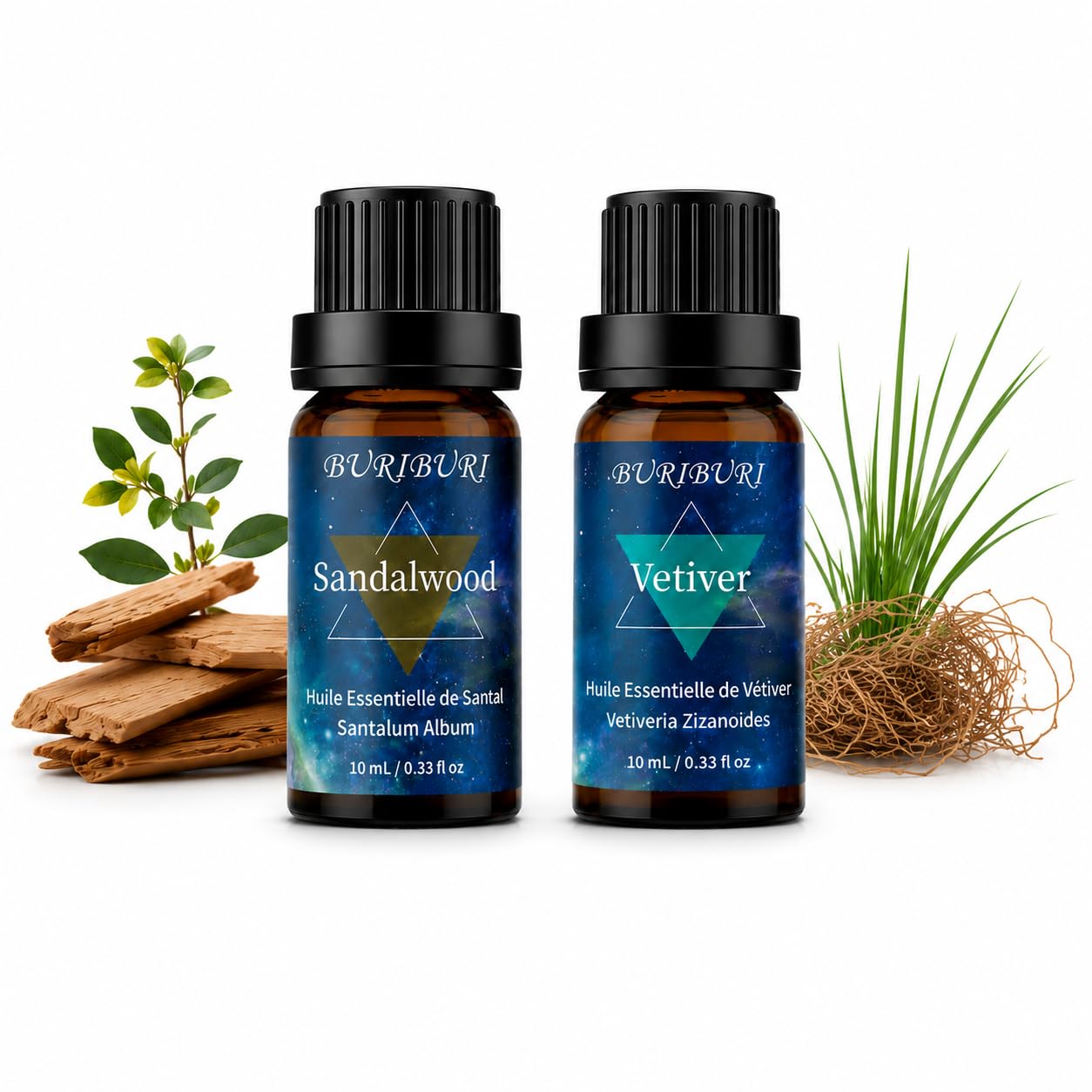 BURIBURI Sandalwood Vetiver Essential Oil Set for Candle Making 2Pcs