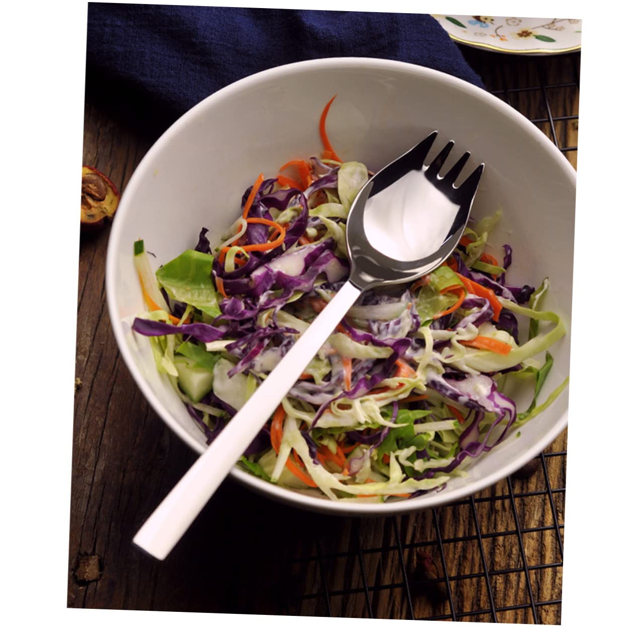 PRETYZOOM 304 Stainless Steel Salad Spoon Set 6 Pcs Serving Spoons Large Salad Spork Long Handle Bulk Silverware Heavy Duty for Everyday Use