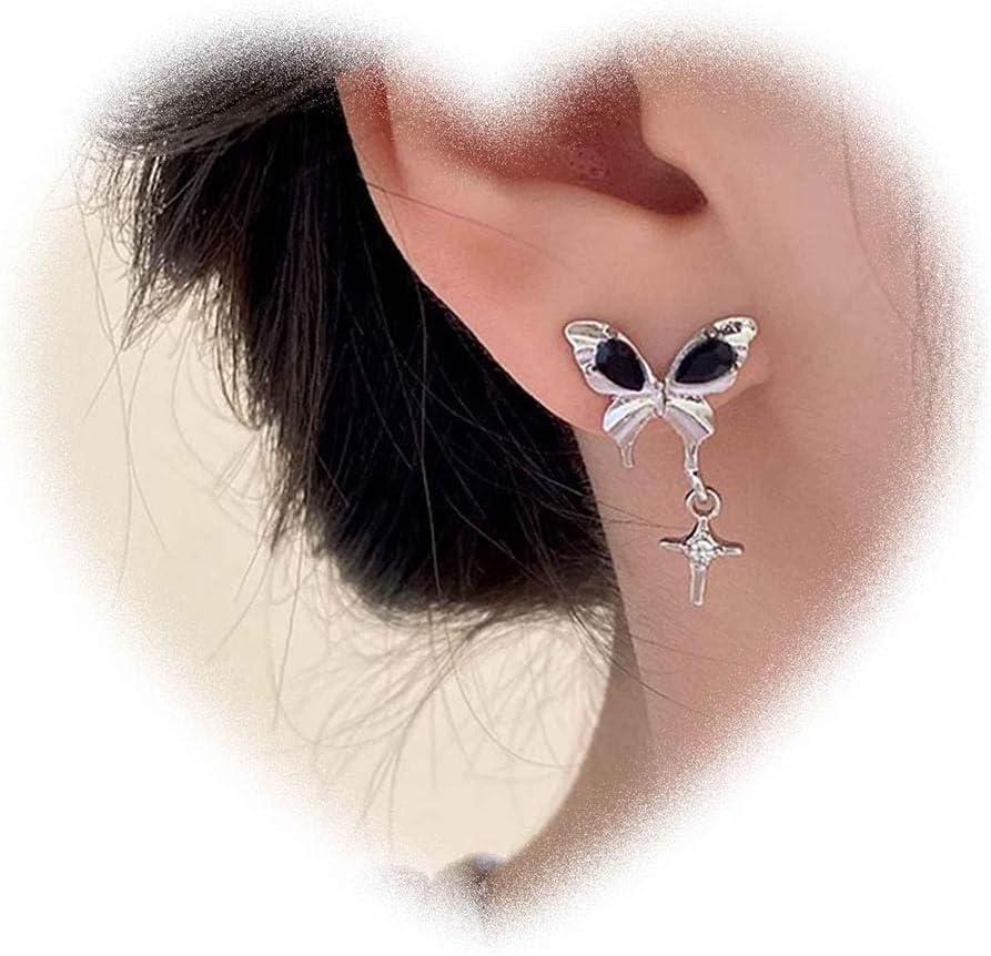 Handmade Vintage Butterfly Drop Earrings Black Crystal Dangle Earrings Long Butterfly Earrings Black Butterfly Stud Earrings Jewelry for Women and Girls Gifts