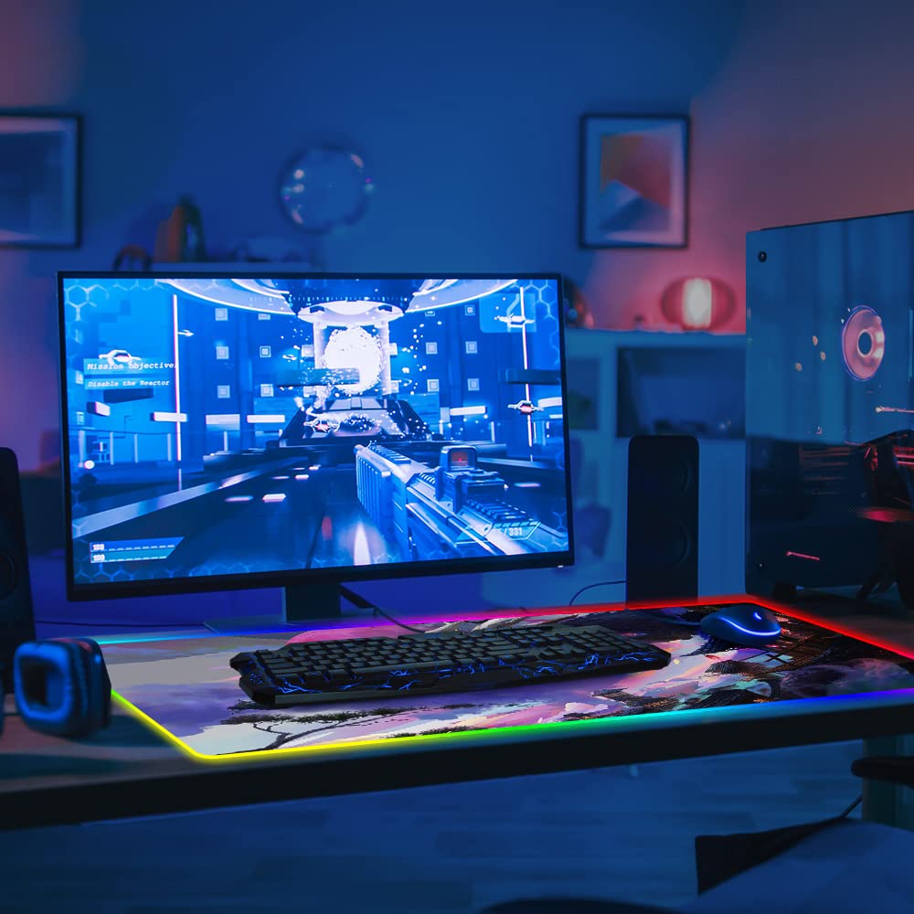 Tappetino Mouse RGB Gaming XXL 800x300x3 Mm, Bimormat, 10 Modalità Luce, Impermeabile E Base Antiscivolo - 3