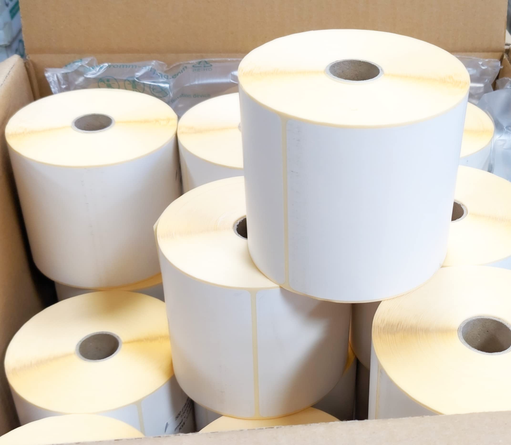18 Etikettenrolle 100mmx150mm 500 Etiketten je Rolle Kern 25 mm Thermo Etiketten auf Rolle mit Perforation Außen gewickelt permanent haftend selbstklebend