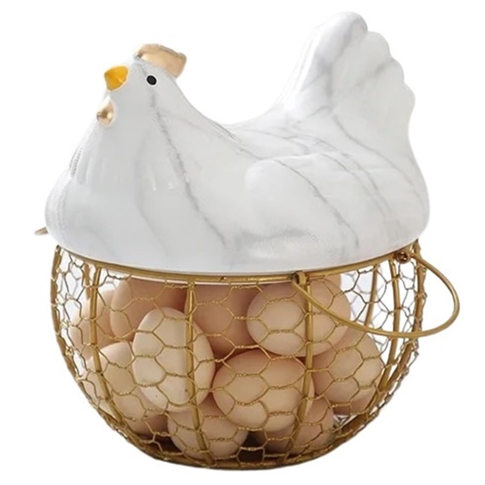 Yonmledo Gold Chicken Egg Holder Ceramic Egg Holder Chicken Storage Basket Fruit Collection Hen Oraments Decoration Kitchen(Gold)