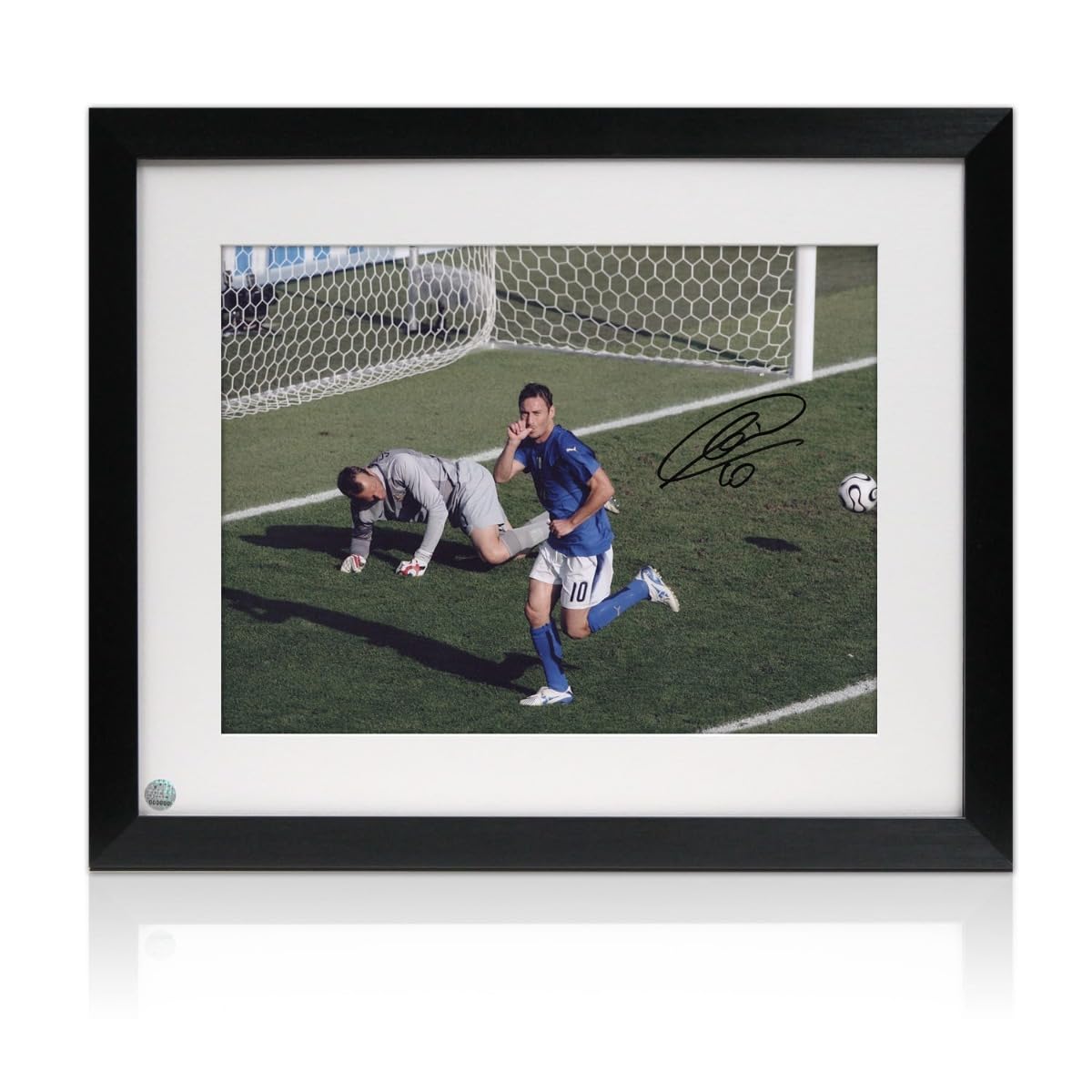Exclusive MemorabiliaFrancesco Totti Signed Italy Football Photo: World Cup Goal. Framed