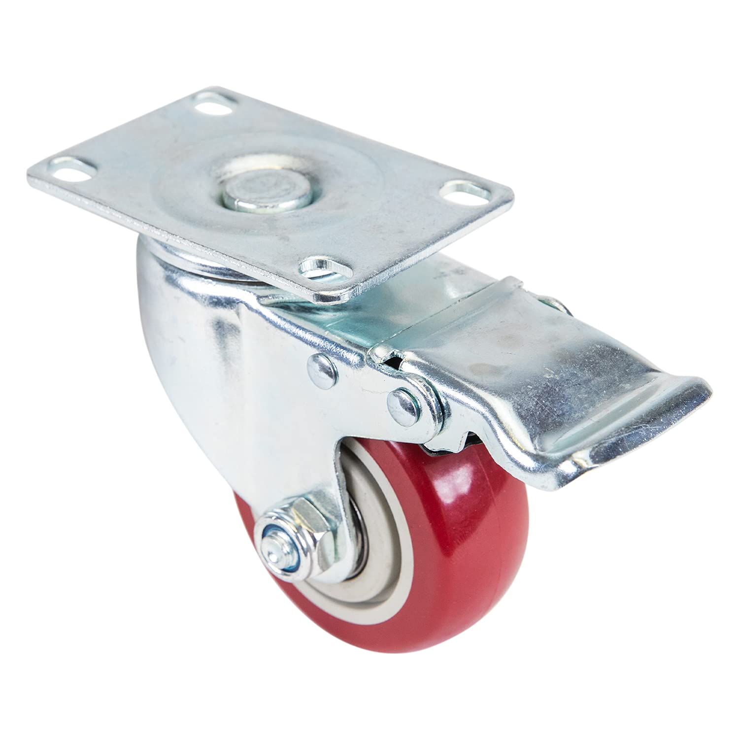 HMF 6710 Roues lourdes avec frein en polyuréthane | 4 pièces | 75 mm | jusqu'à 400 kg | Rouge