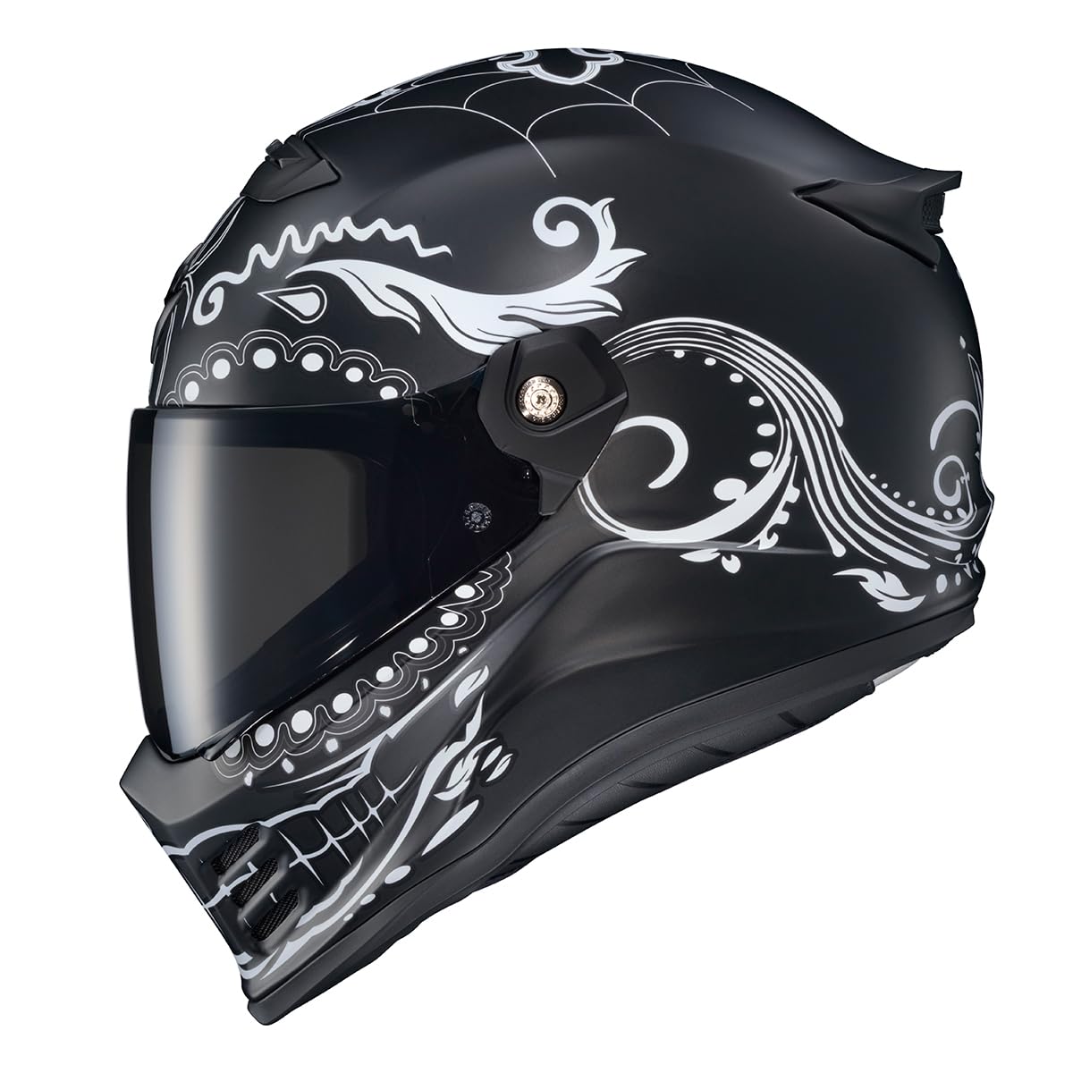 ScorpionEXOCovert FX Full Face Adult Motorcycle Helmet Street Fighter Style - Bluetooth Ready Speaker Pockets DOT ECE El Malo (White/Matte Black LG)