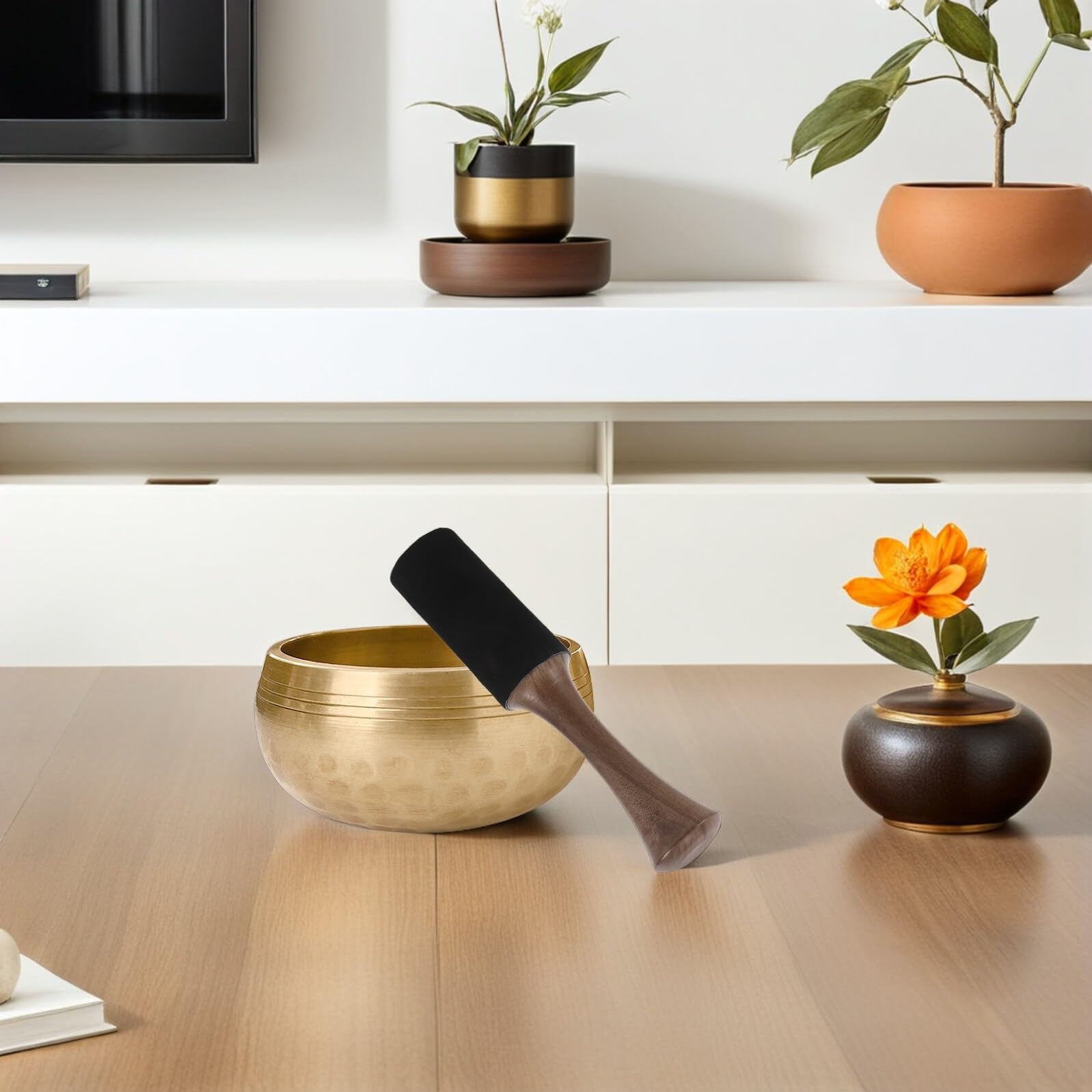 Maillet en Bois pour Bol Chantant Népalais, Bâton de Frappe pour Contemplation avec Manche en Bois, Accessoire pour Yoga et Relaxation Sonore