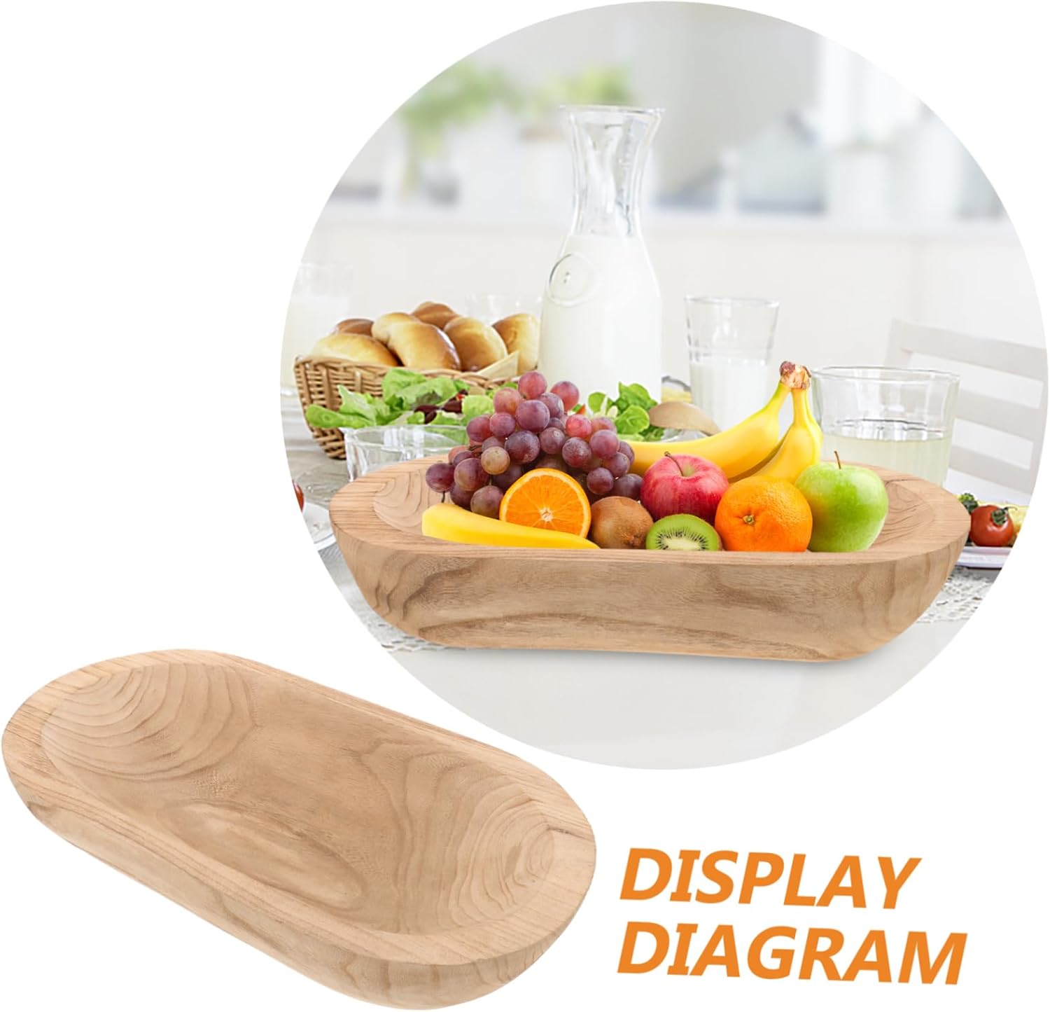 PRETYZOOM Large Wooden Dough Bowl for Decor Hand Carved Rustic Centerpiece Bowl 100% Paulownia Wood for Kitchen and Dining Table Decoration for Candle Display and Farmhouse Style