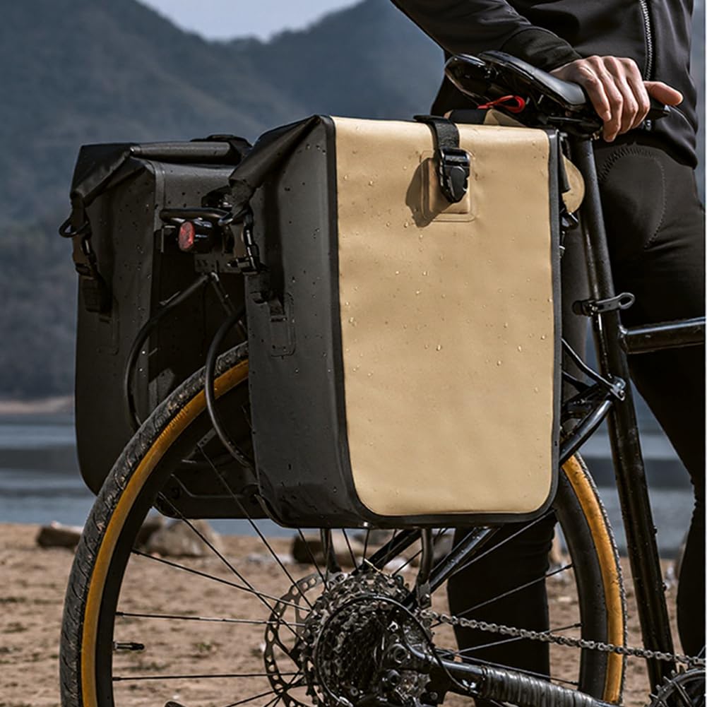Bolsa trasera impermeable para bicicleta de 28 L con hebilla de liberación rápida, alforja expandible para bicicletas de montaña y carretera, malla de PVC duradera, paquete de equipaje de ciclismo
