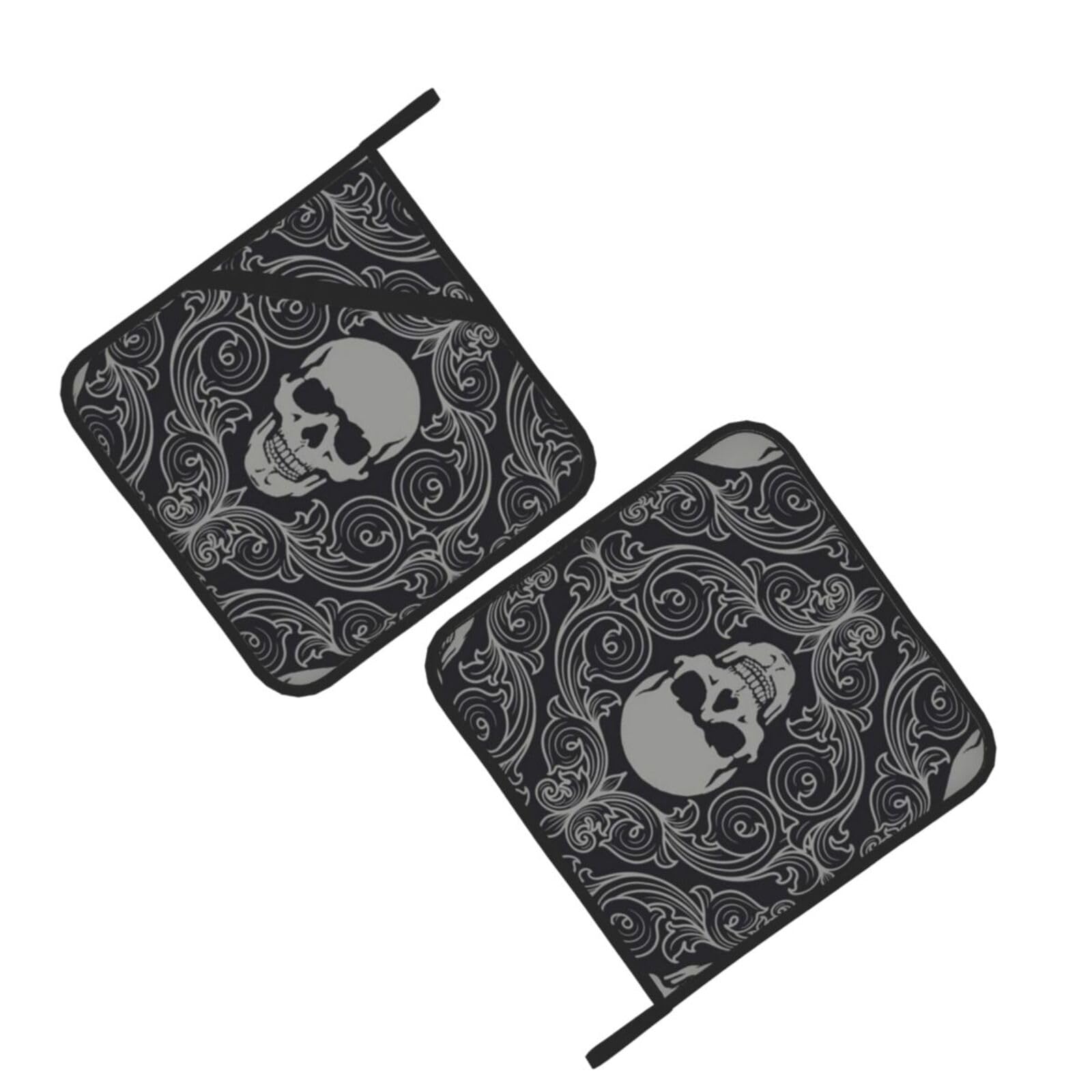 Skull Printed Oven Pot Holders Set of 2 Pcs Heat Resistant Kitchen Microwave Potholders for Cooking Baking Grilling