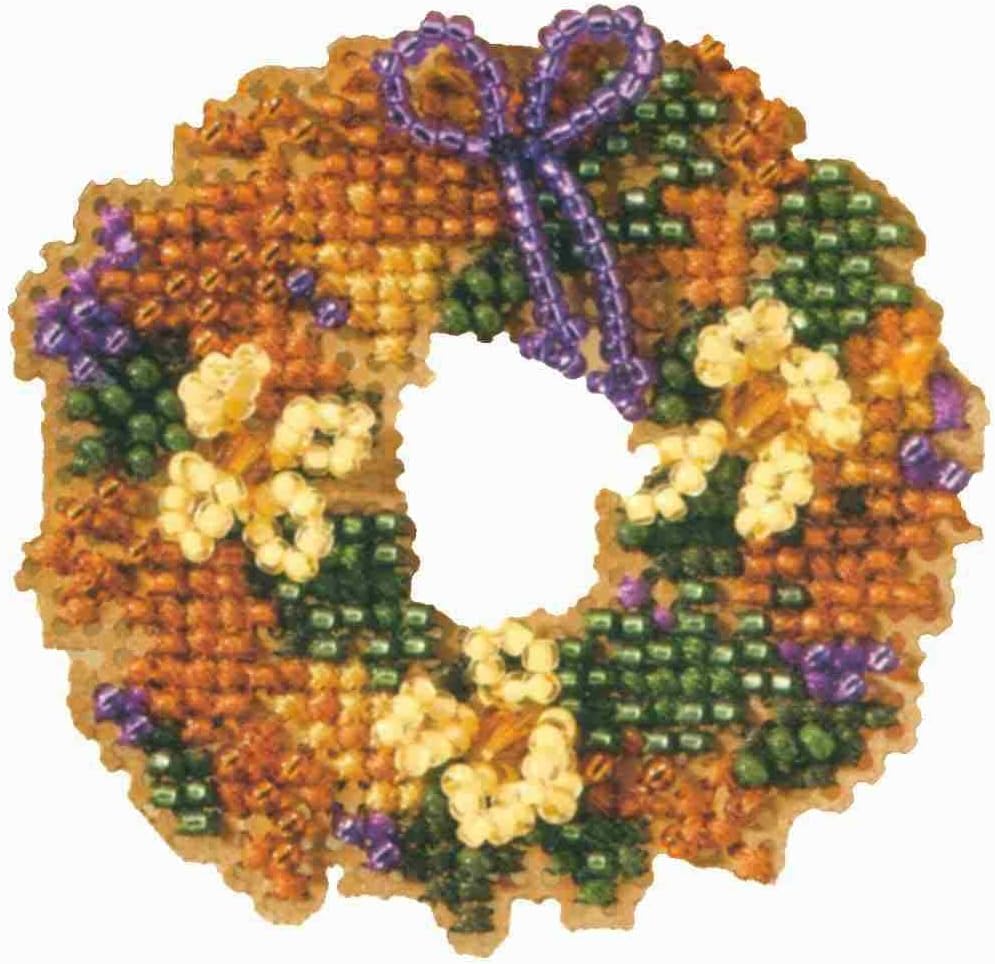 Fall Wreath Beaded Counted Cross Stitch Ornament Kit Mill Hill 2007 Autumn Harvest MH18-7206