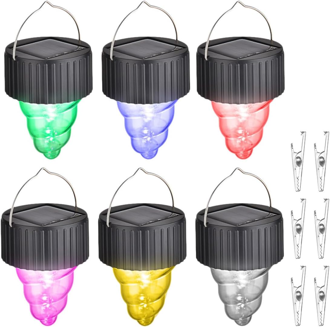 BETOOKY Colorful 6pcs Solar Hanging Pendant Lights, 7-Color Gradient LED Solar Garden Lamps for Outdoor Scene Decor and Patio Lighting