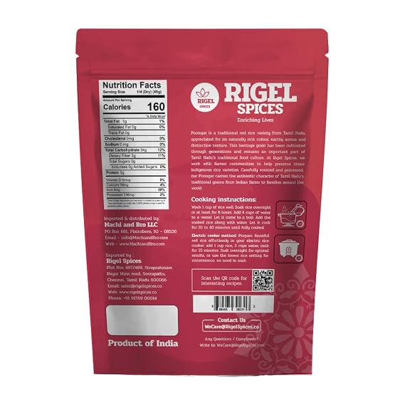 Rigel Spices | Poongar Red Rice (4Lbs) | Ladies special | GLUTEN FREE | AGED 12+ MONTHS | Ancient grain from India