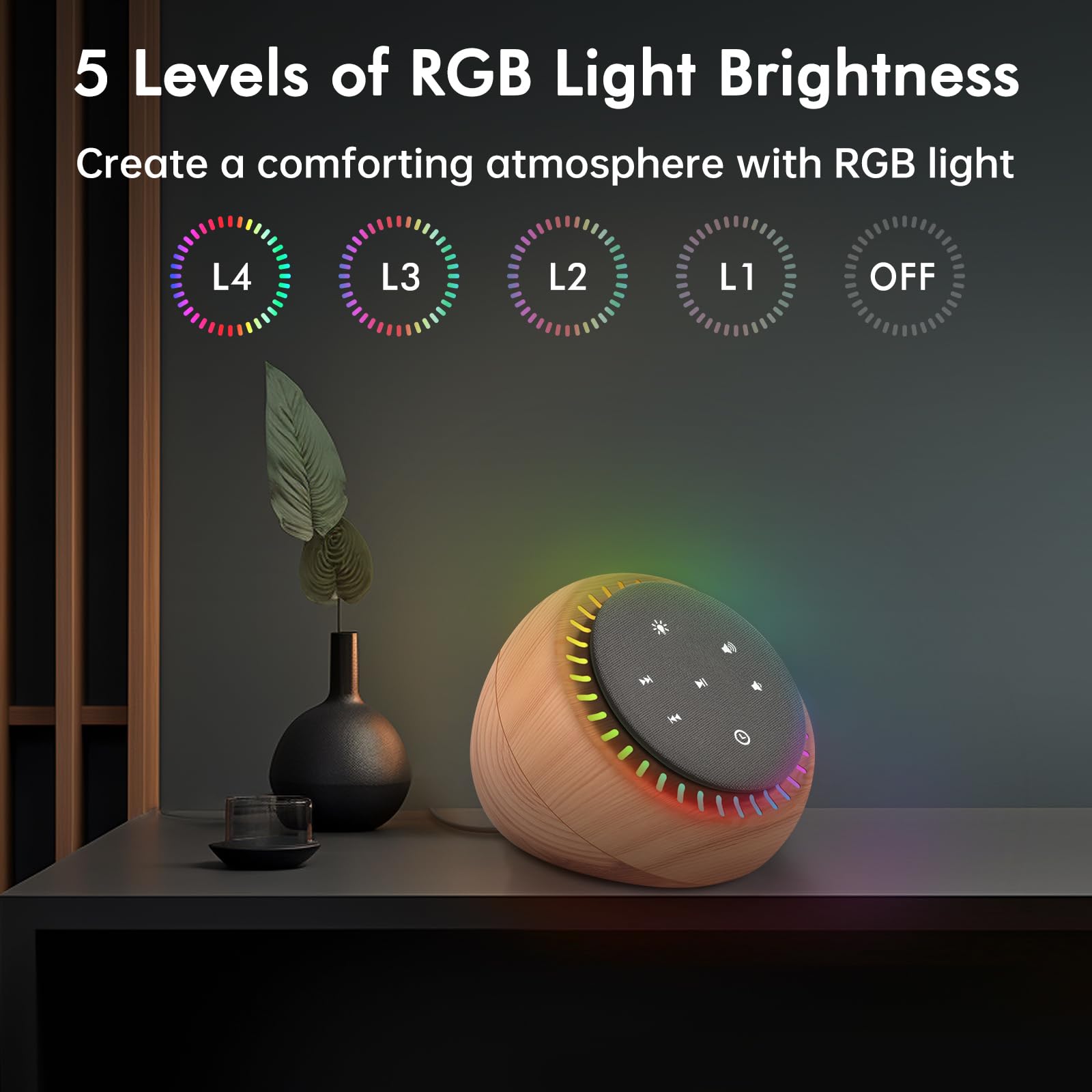 DreamSky - White Noise Sleep Sound Machine, 26 beruhigende Geräusche und 30 Stufen Lautstärke, RGB Nachtlicht Dimmer, Braunes Rauschen für schlafende Erwachsene, Baby, Kinder, Timer