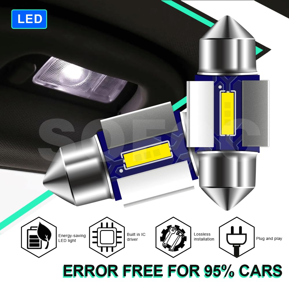 SOFOC 28mm Festoon 12V 2.5W 300LM Biały Sufit/Mapa/Bagażnik/Tablica 6Pcs