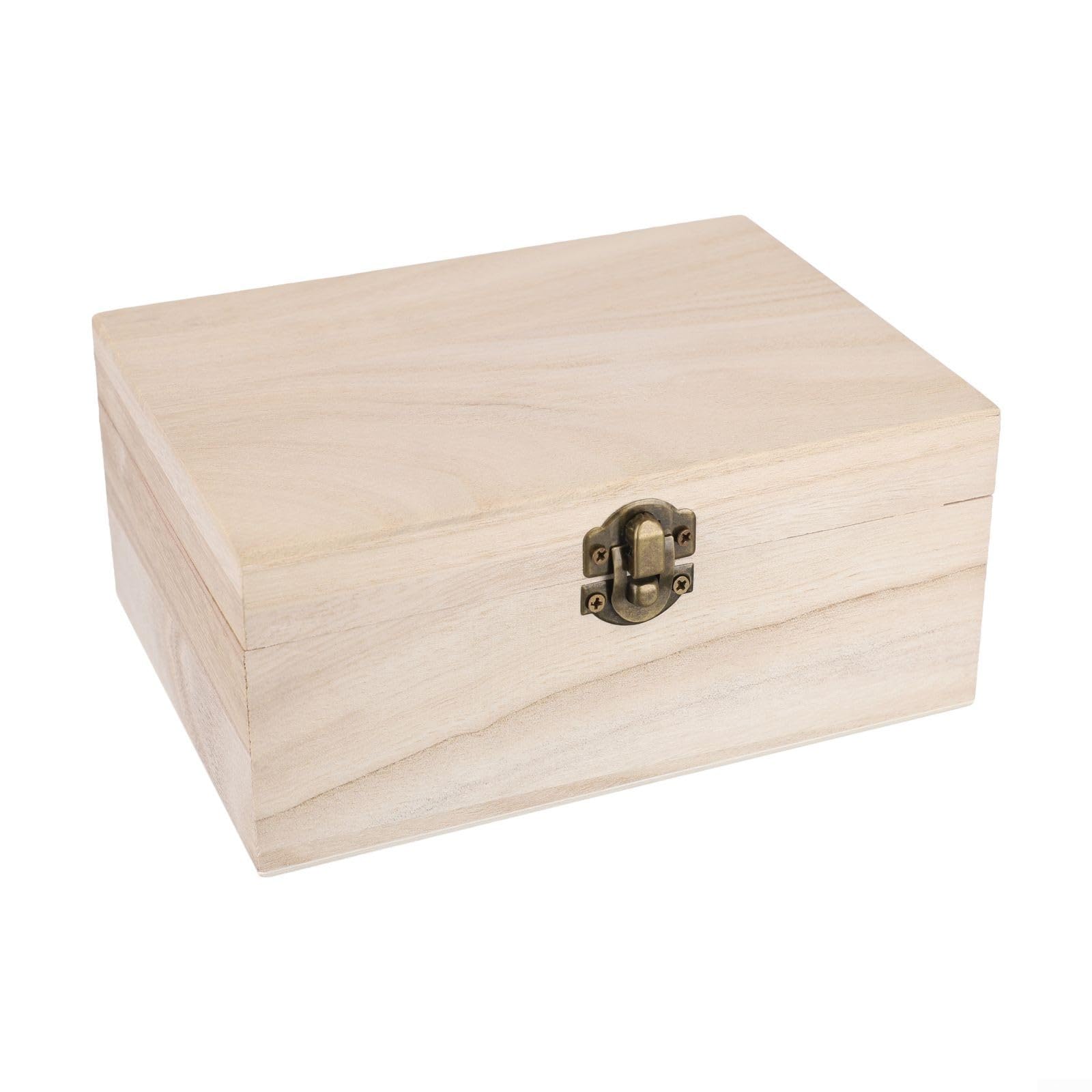 Lecreatekit Wooden Box Perfect For Crafts, Wooden Box With Hinged Lid Front Locking Clasp Home Storage For Jewellery Keepsakes Crafts Hobbies(L)
