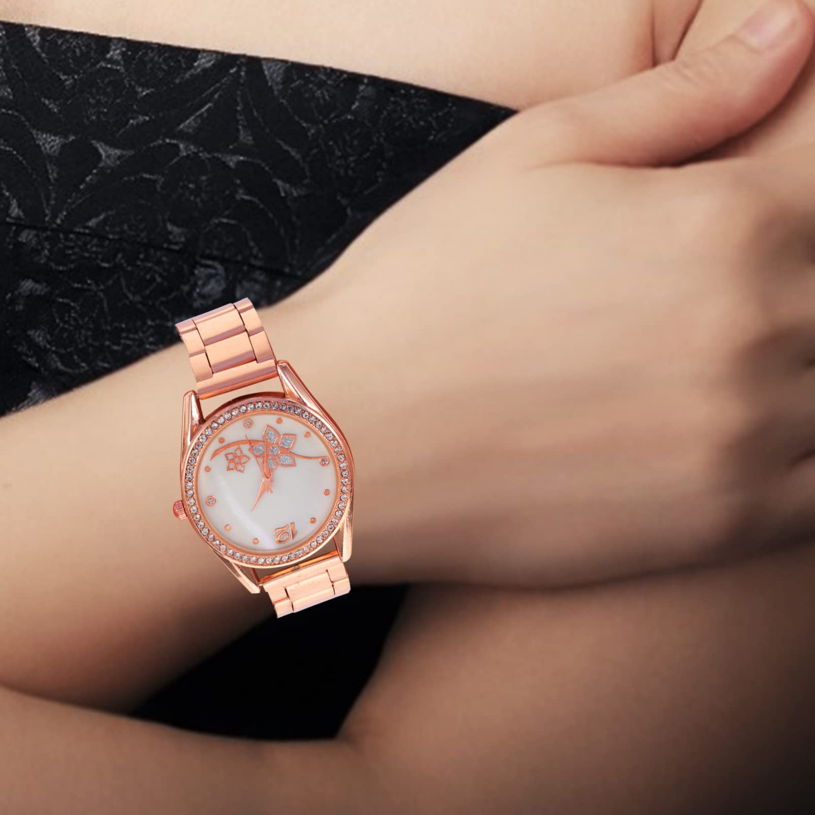 5pezzi Orologio Da Polso Con Design Fiore Per Ragazze Orologio Digitale Elegante Con Cinturino Per Adolescenti Con Brillantini Preciso e Materiale Sicuro