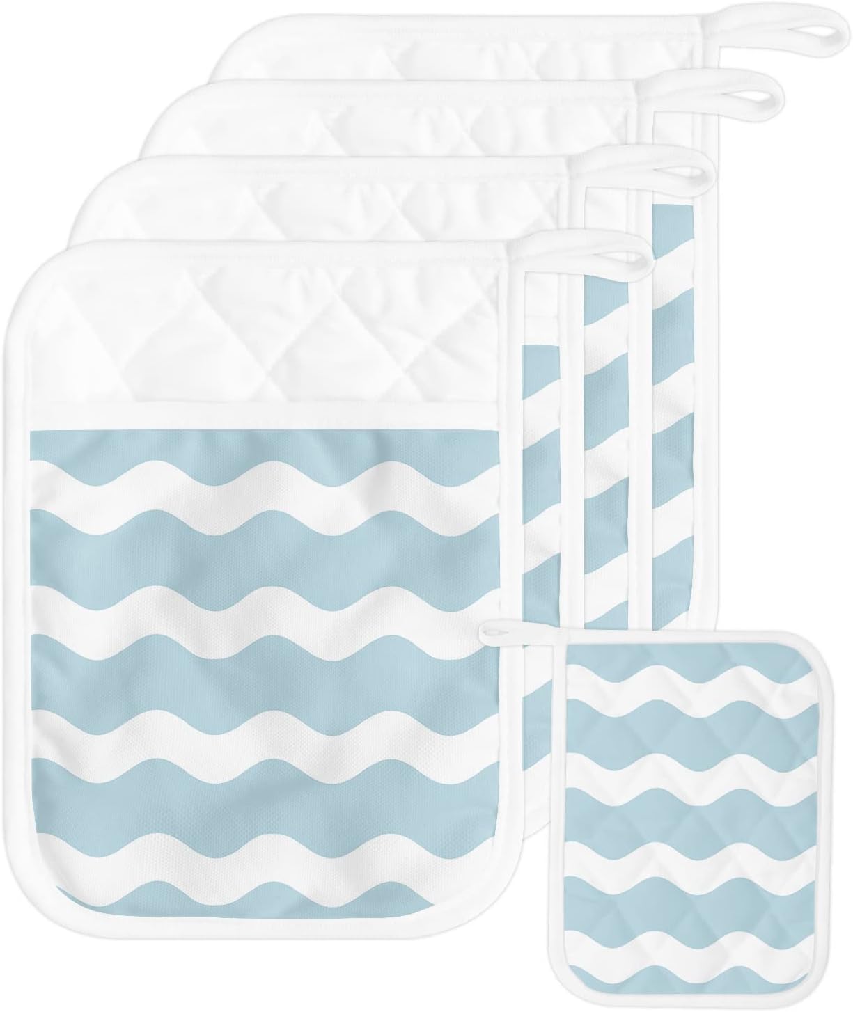 Pot Holders, Wave Blue Striped Pot Holder, Heat-Resistant Hot Pockets, Pot Holders for Kitchen, Hot Pads for Kitchen, Kitchen Accessories 5 Pcs Potholders