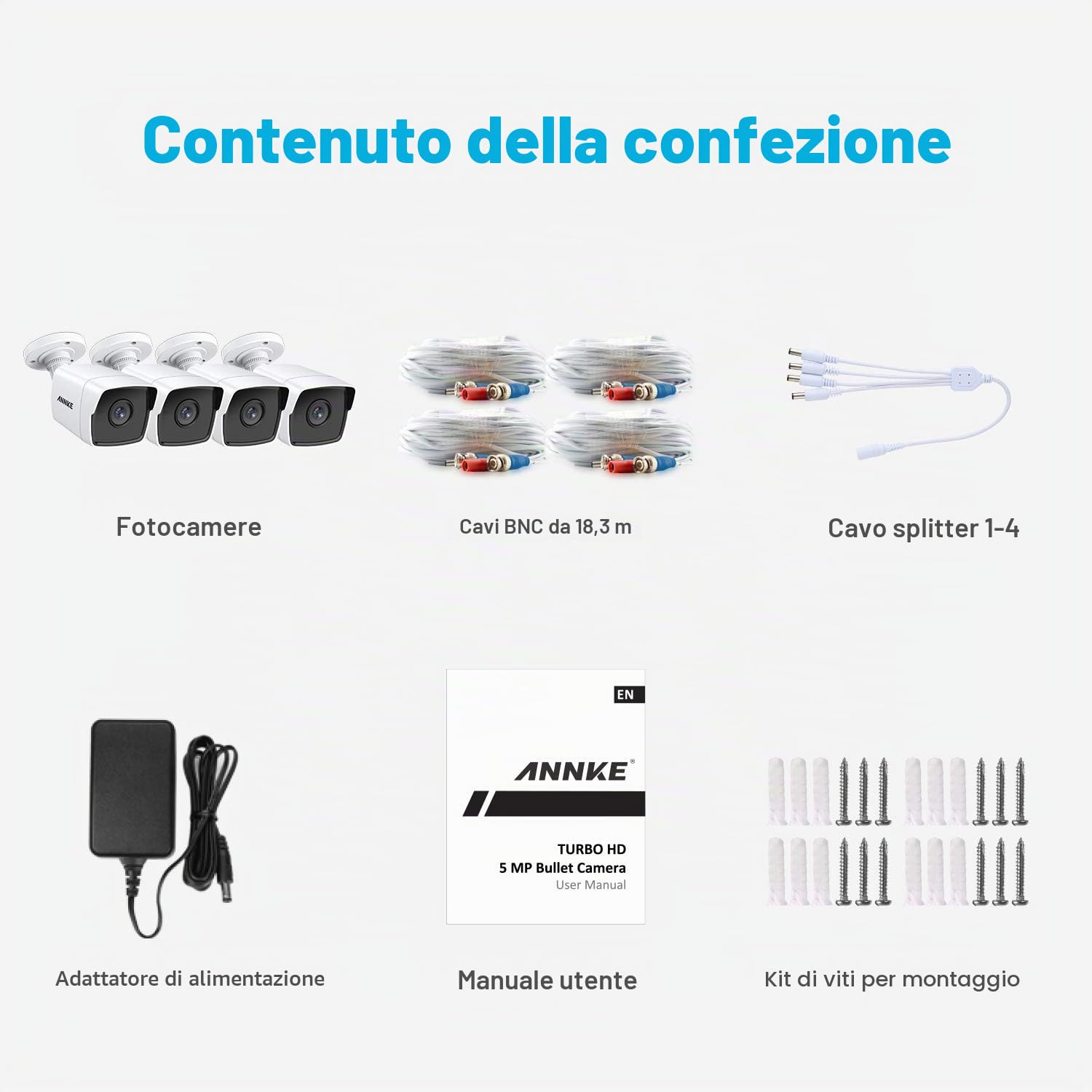 ANNKE 4pcs 5MP Analogica Videocamera Sorveglianza Esterno per DVR Kit Videosorveglianza, 30M EXIR Visione Notturna Telecamere da Esterno, Bianco
