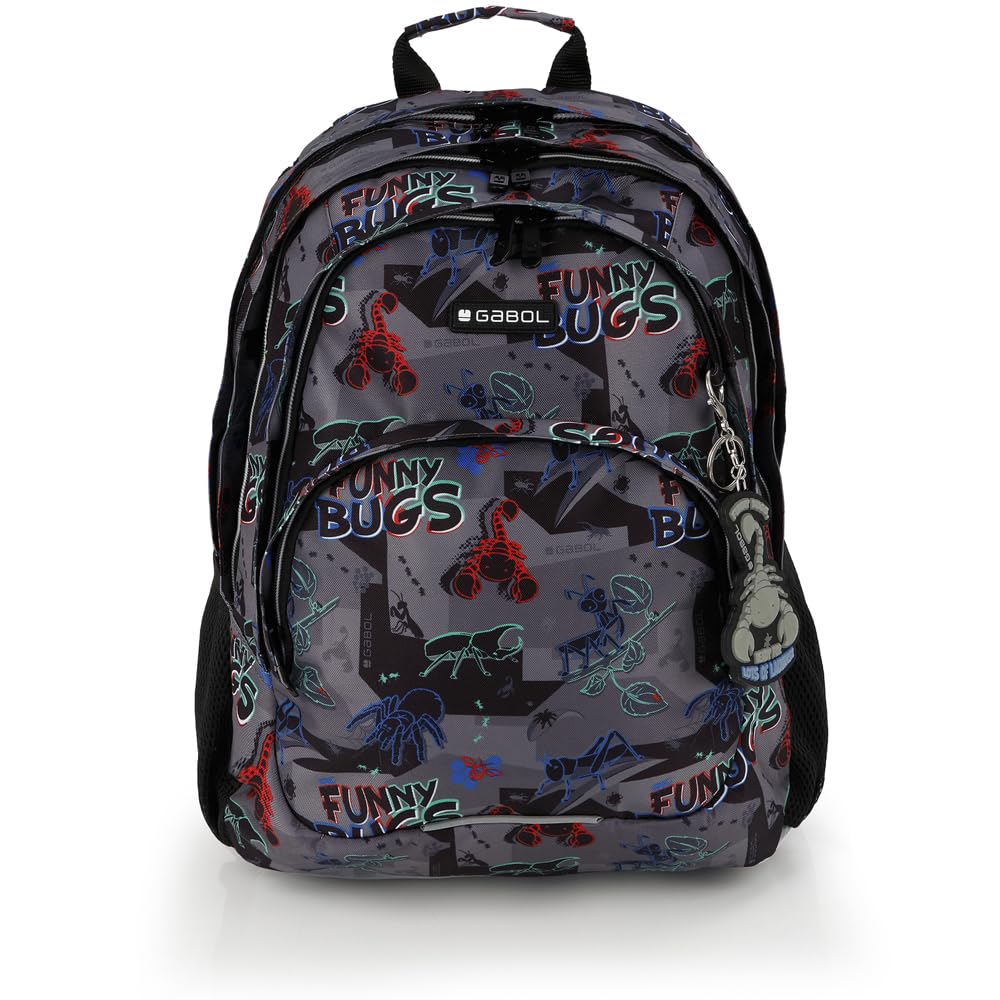 Gabol - Mochila Escolar de 3 Compartimentos 32x44x18 cm Bugs con Espalda Ergonómica de Rejilla, Funda para Portátil 15,6'' y Base Reforzada
