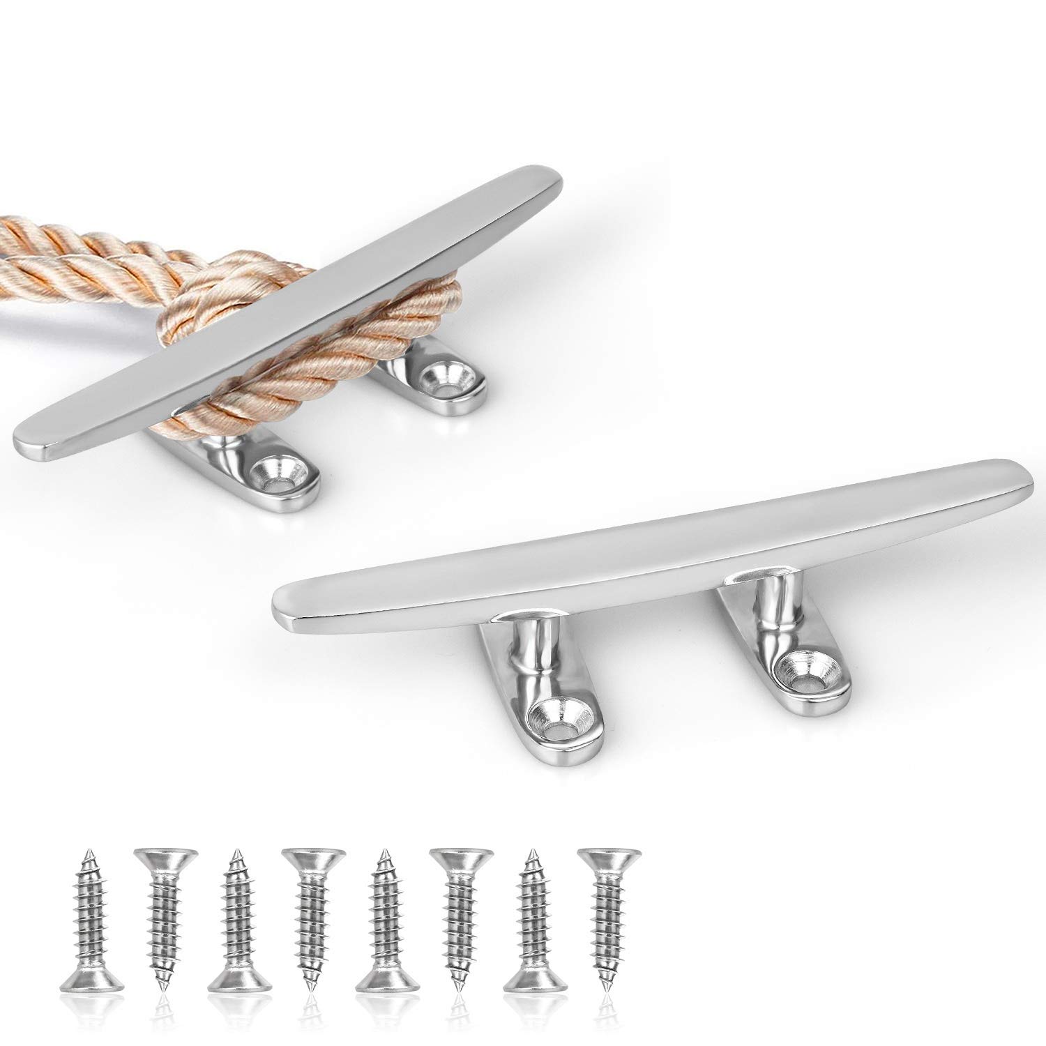 Boat Cleat, Small Dock Cleat 4 inch Open Base, Heavy Duty 316 Stainless Steel, Curtain Tie, Hook, Include Installation Screws (2 Pcs or 4 Pcs)