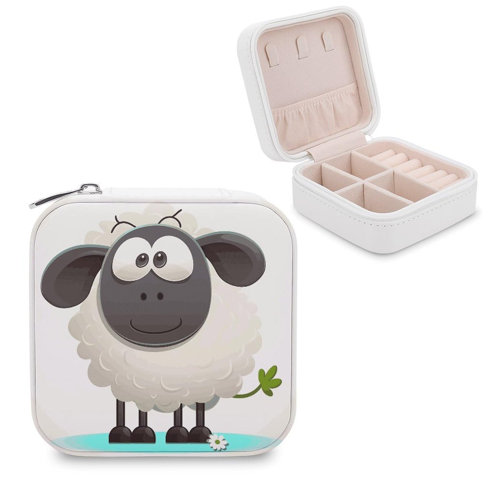 MUSM Sheep Travel Jewelry Case Personalized PU Leather Jewelry Boxes for Women Small Portable Jewelry Organizer Box Cute Trinket Box for Necklaces Rings Earrings & Gifts