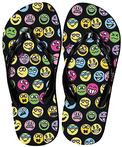 iscream Girl's 'FunPrints' Beach and Camp Flip Flops - Funny Emojis