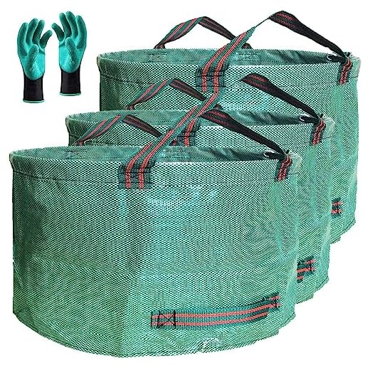 Professional 3-Pack 63 Gallons Lawn Garden Bags (D31, H19 inches) Reusable Yard Waste Bag with Gardening Gloves - Patio Standable Bag,Leaf Bag,Trash Containers,Plant Clippings Bag with 4 Handles